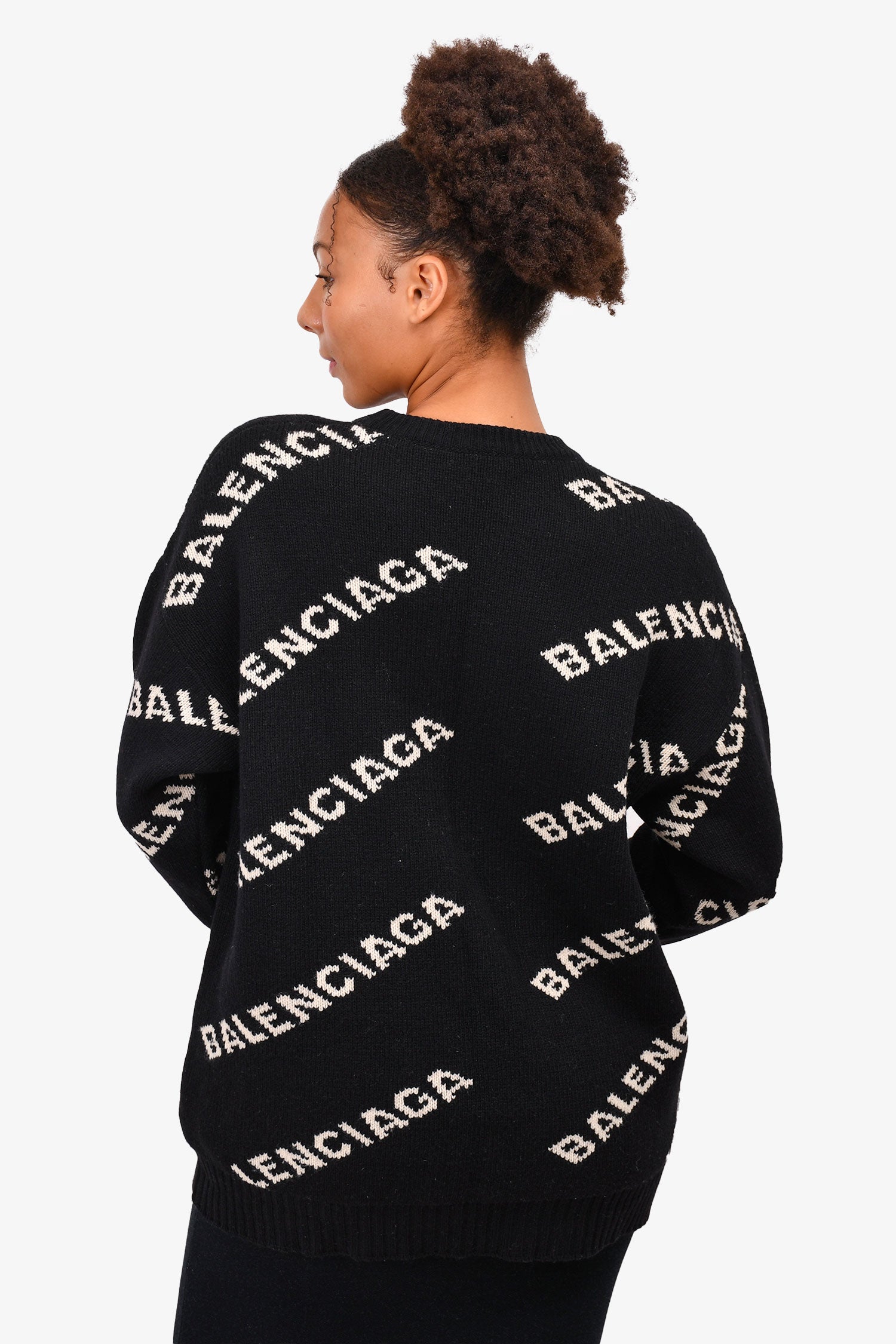 Balenciaga Black White Logo All Over Sweater Size XS