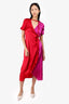 NONIE Pink/Red Silk Wrap Dress Size XS