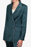 Veronica Beard Green Satin Lilac Piping Blazer & Pant Set Size 0