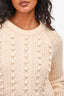 Veronica Beard Cream Wool Boucle Cable Knit Sweater Size S