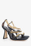 By Far Black Leather Gold Chain Detail Heels Size 40