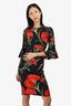 Dolce & Gabbana Black/Red Floral Printed Ruffle Sleeve Dress Size 36