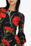 Dolce & Gabbana Black/Red Floral Printed Ruffle Sleeve Dress Size 36