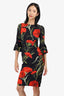 Dolce & Gabbana Black/Red Floral Printed Ruffle Sleeve Dress Size 36