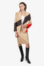 Iceberg Khaki/Brown/Red Striped Blazer With Midi Skirt Set Size 42