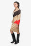 Iceberg Khaki/Brown/Red Striped Blazer With Midi Skirt Set Size 42