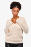 Maje Cream Wool Ribbed V-Neck Sweater Size 1