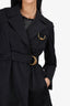 Gucci Black Gold Horsebit Detail Belted Trench Coat Size 42