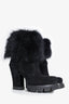 Prada Black Suede Fur Shearling Heeled Boots Size 36.5