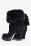 Prada Black Suede Fur Shearling Heeled Boots Size 36.5