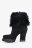 Prada Black Suede Fur Shearling Heeled Boots Size 36.5