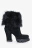 Prada Black Suede Fur Shearling Heeled Boots Size 36.5