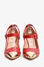 Valentino Red Quilted Leather Cap-Toe Studded Belt Strap Heels Size 36