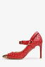 Valentino Red Quilted Leather Cap-Toe Studded Belt Strap Heels Size 36