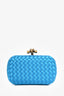 Bottega Veneta Blue Intrecciato Woven Satin Knot Clutch