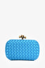 Bottega Veneta Blue Intrecciato Woven Satin Knot Clutch