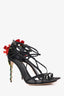 Dolce & Gabbana Black Satin Strappy Rose Heels Size 41