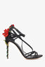 Dolce & Gabbana Black Satin Strappy Rose Heels Size 41