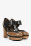 Marni Brown/Black Patent Leather/Leather Platform Block Heel Est Size 6