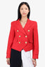 Smythe Red Linen Gold Button Double Breasted Blazer Size 10