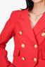 Smythe Red Linen Gold Button Double Breasted Blazer Size 10