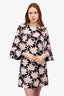 Valentino Black/Pink Floral Virgin Wool/Silk Flared Sleeve Shift Dress Size 42