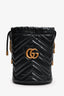 Gucci Black Leather Marmont Drawstring Mini Bucket Bag