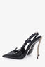 Versace Black Leather Pointed Lace Slingback Heels Size 35.5