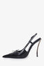 Versace Black Leather Pointed Lace Slingback Heels Size 35.5