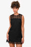 Sandro Black Eyelet Overlay Sleeveless Shift Dress Size 40