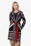 Just Cavalli Black/White/Red Wool Pattern Cardigan with Belt Size S