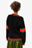 Gucci Black Wool Cable Knit Patchwork V-Neck Sweater Size S