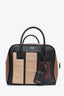 Burberry Brown/Black Calfskin Leather Paneled Cube Bowling Bag with Strap