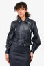 Veronica Beard Blue 'Dylan' Leather Jacket with Detachable Sleeves Size 2