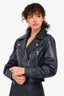 Veronica Beard Blue 'Dylan' Leather Jacket with Detachable Sleeves Size 0