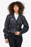 Veronica Beard Blue 'Dylan' Leather Jacket with Detachable Sleeves Size 6