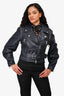 Veronica Beard Blue 'Dylan' Leather Jacket With Detachable Sleeves Size 8