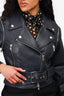 Veronica Beard Blue 'Dylan' Leather Jacket With Detachable Sleeves Size 8