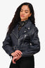 Veronica Beard Blue 'Dylan' Leather Jacket With Detachable Sleeves Size 8