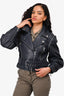 Veronica Beard Blue 'Dylan' Leather Jacket with Detachable Sleeves Size 14