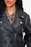 Veronica Beard Blue 'Dylan' Leather Jacket with Detachable Sleeves Size 12