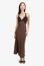 Misha Brown Silk Lace-panel Maxi Dress Size XS