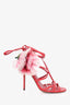 Dolce & Gabbana Red Leather Floral-Motif Sandals Size 38