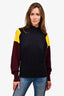 Victoria Victoria Beckham Navy/Yellow/Burgundy Mockneck Fitted Sweater Size M