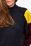 Victoria Victoria Beckham Navy/Yellow/Burgundy Mockneck Fitted Sweater Size M