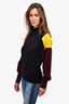 Victoria Victoria Beckham Navy/Yellow/Burgundy Mockneck Fitted Sweater Size M