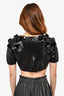 By Malene Birger Black Chevron Sequin Flower Detail Crop Top Size S