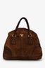 Prada Dark Brown Suede Large Bowler Bag With Strap (As Is)