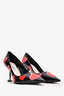 Prada Black Patent Leather Heart Patched Heels Size 37.5