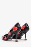 Prada Black Patent Leather Heart Patched Heels Size 37.5